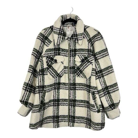Avec Les Filles Womens Size 1X Zip Front Plaid Raglan Zip Shack­et New NWT - Picture 2 of 6